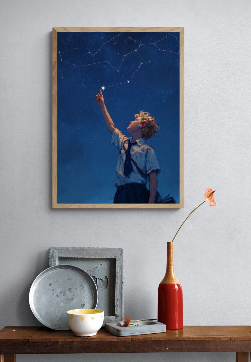 Stargazing Boy Illustration Poster. — room view 3