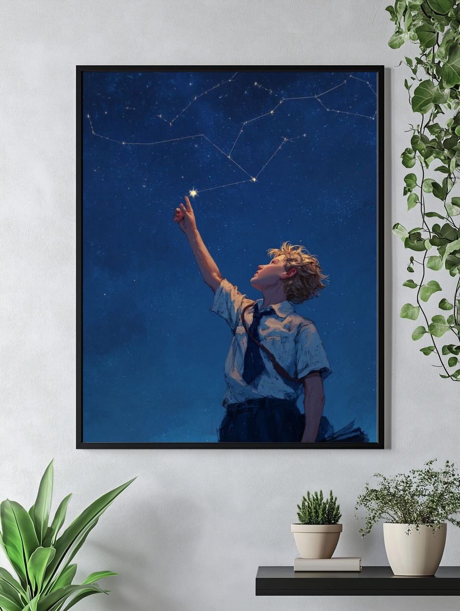 Stargazing Boy Illustration Poster. — room view 4