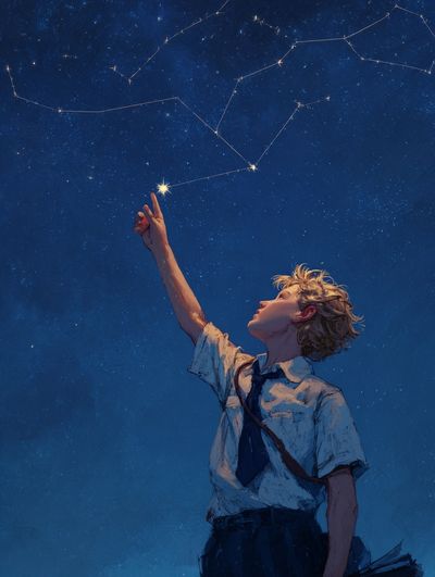 Stargazing Boy Illustration Poster.