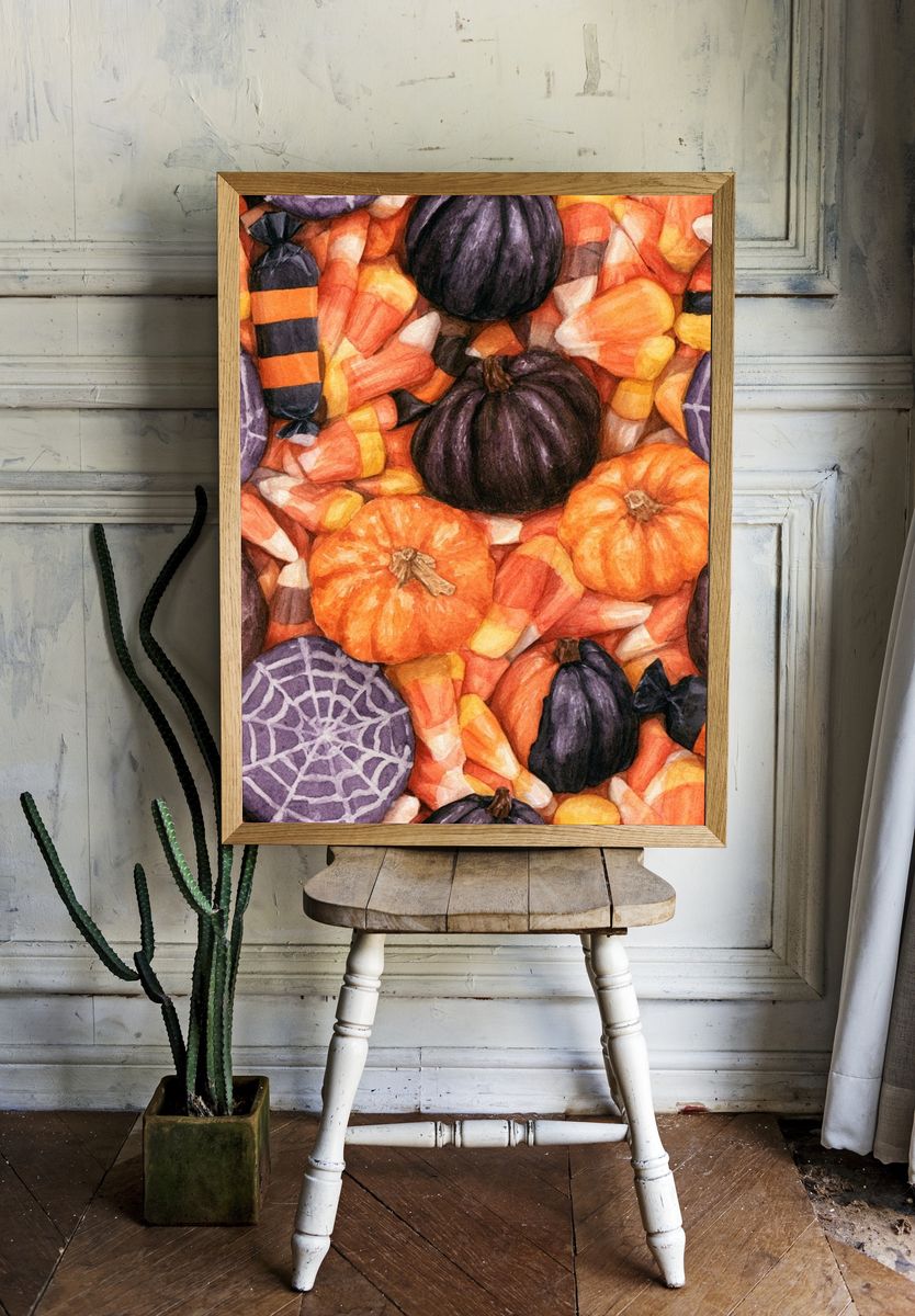 Halloween Candy Watercolor Poster. — room view 1