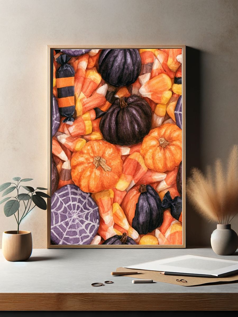 Halloween Candy Watercolor Poster. — room view 2