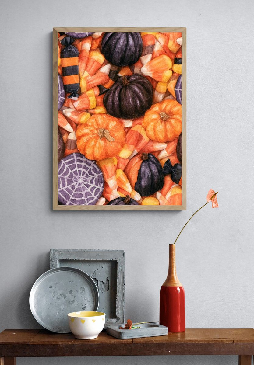 Halloween Candy Watercolor Poster. — room view 3