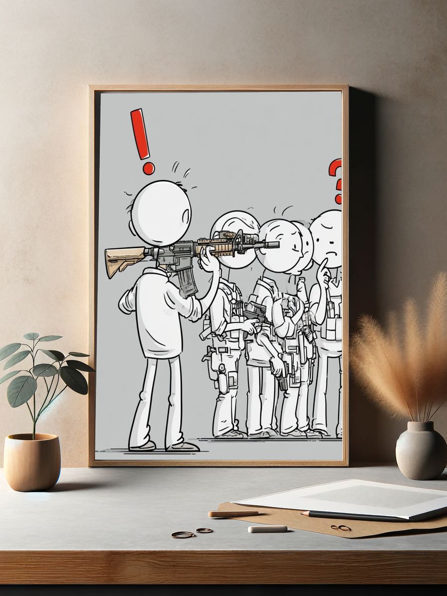 Cartoon Soldiers Confusion Illustration Poster. — room view 2