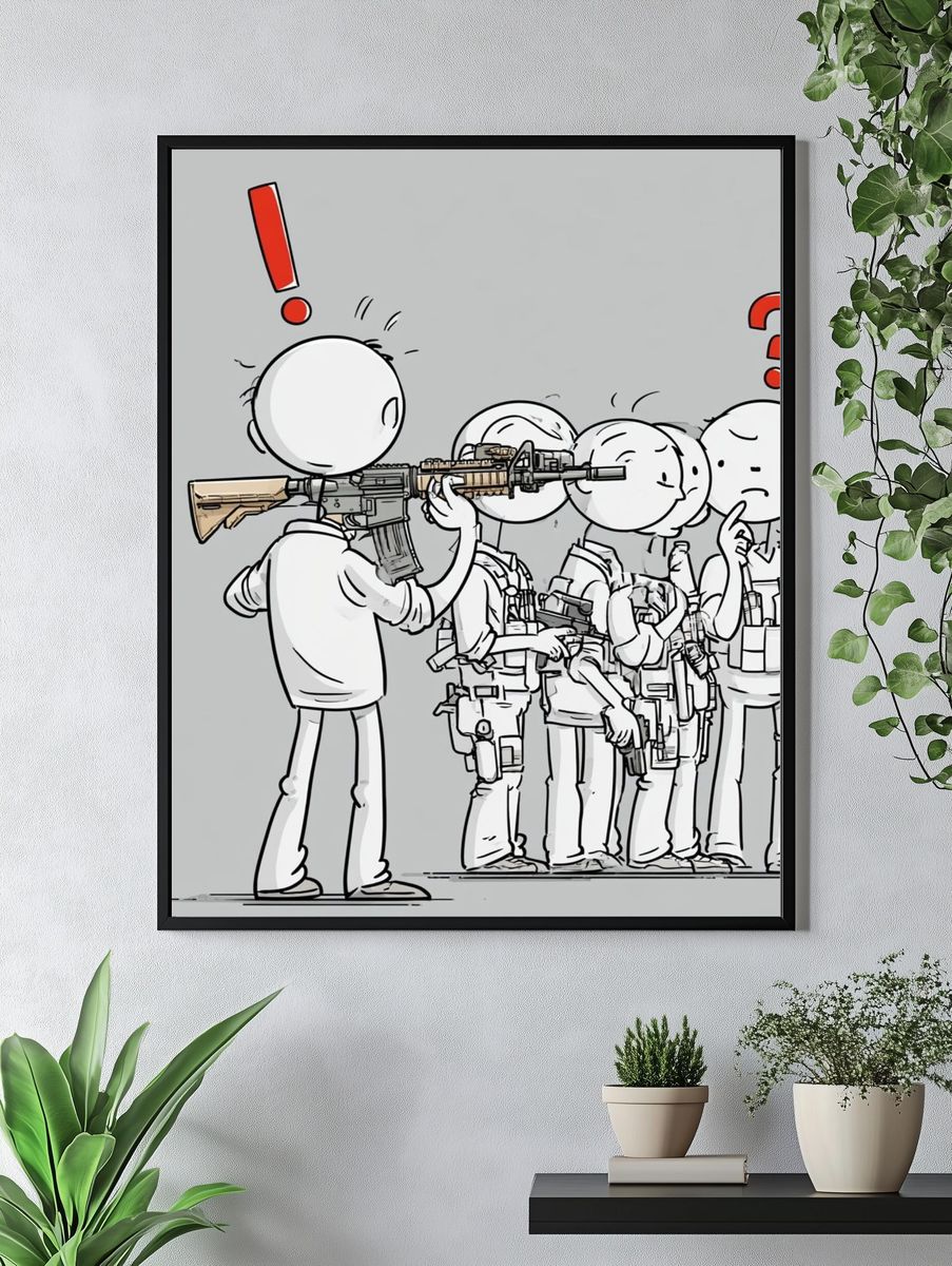 Cartoon Soldiers Confusion Illustration Poster. — room view 4