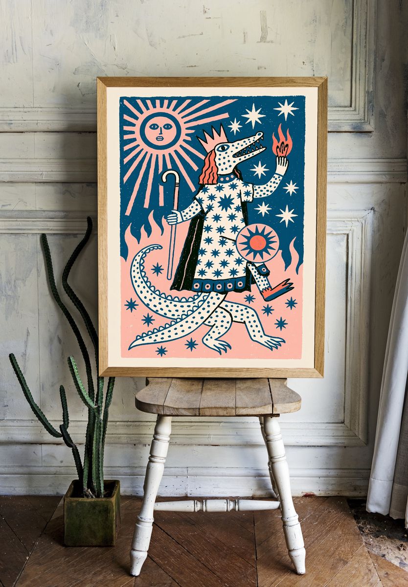 Mythic Crocodile Rider Illustration Poster. room preview