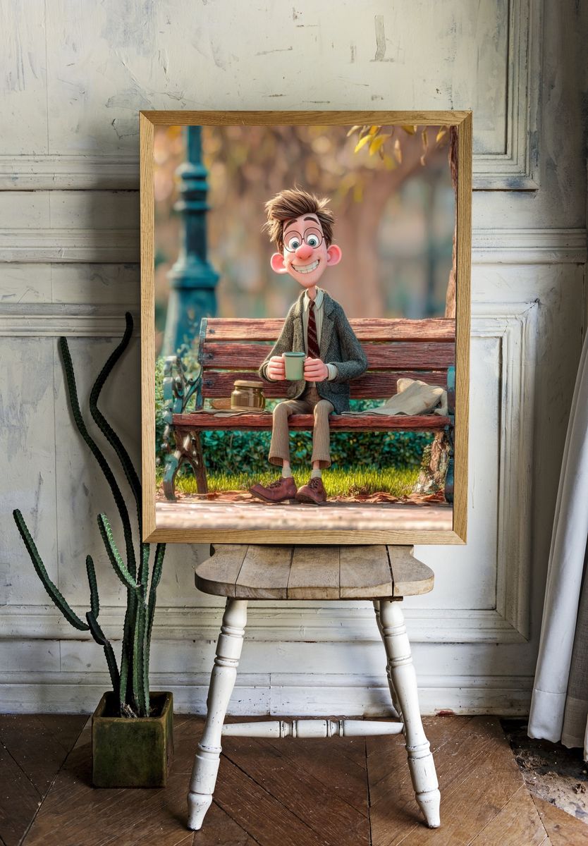 Whimsical Park Bench Character Illustration Poster. room preview