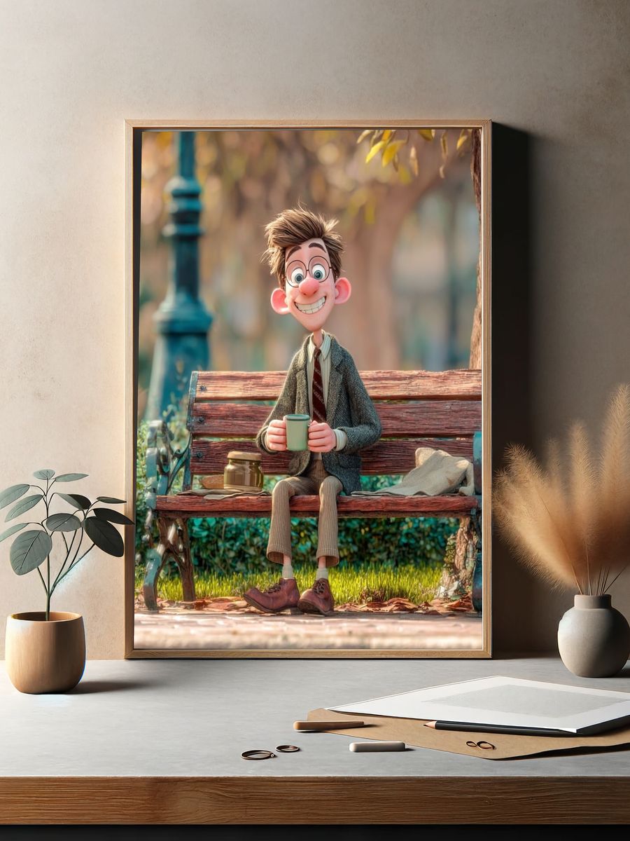 Whimsical Park Bench Character Illustration Poster. — room view 2