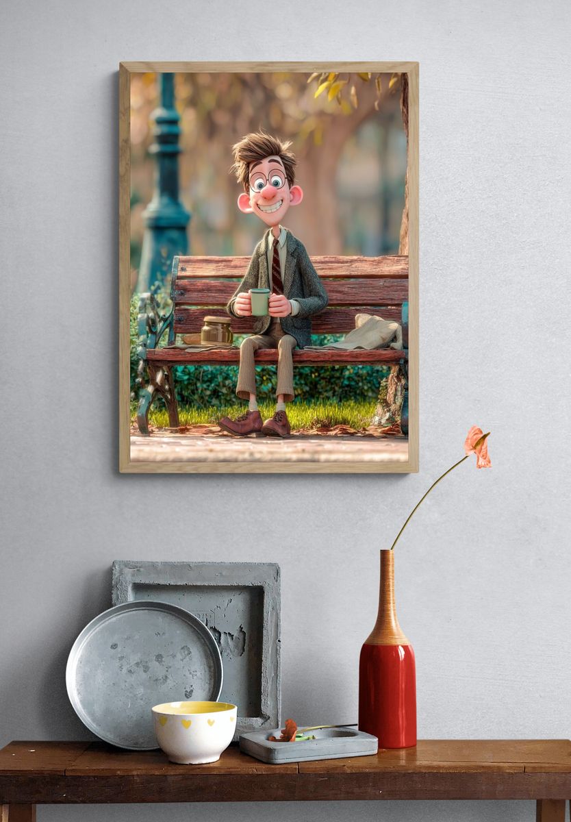 Whimsical Park Bench Character Illustration Poster. — room view 3