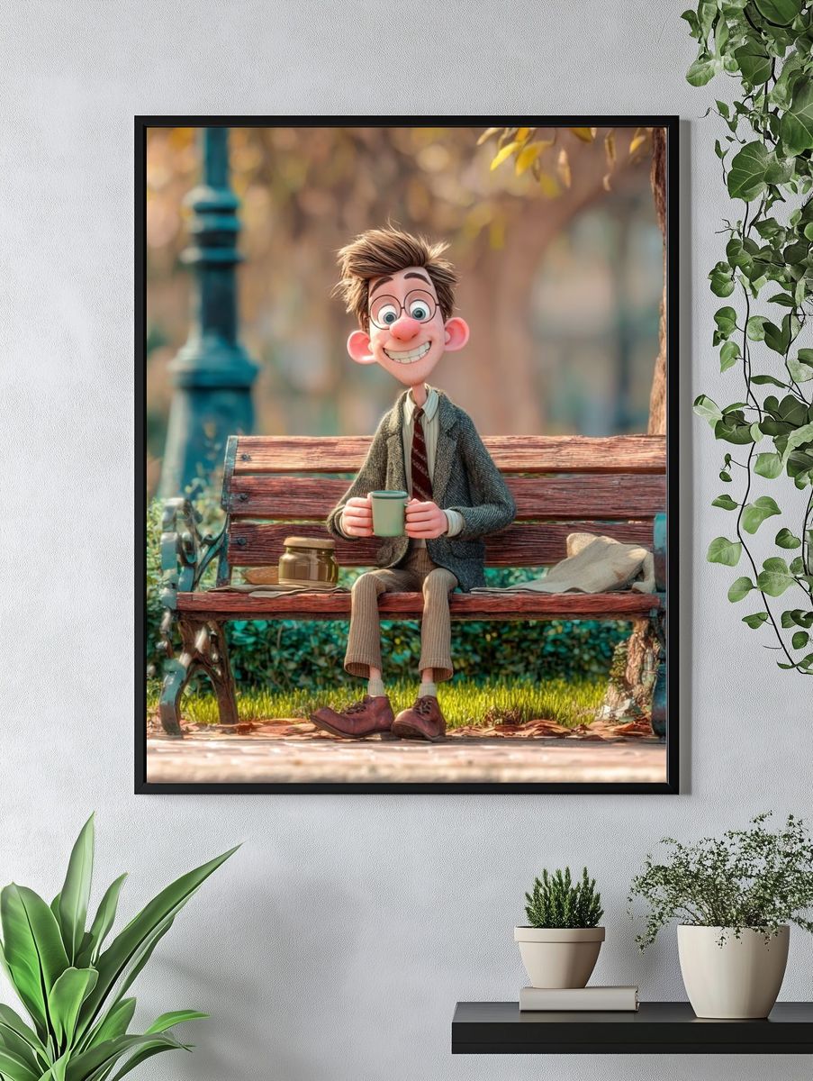 Whimsical Park Bench Character Illustration Poster. — room view 4