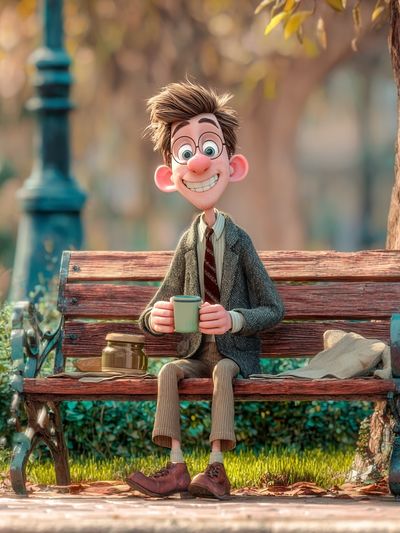 Whimsical Park Bench Character Illustration Poster. poster