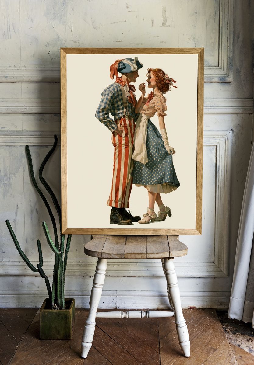 Vintage Carnival Couple Illustration Poster. — room view 1