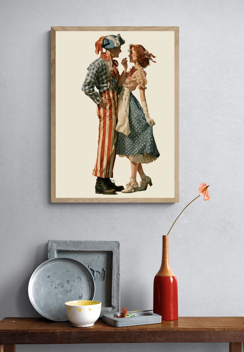 Vintage Carnival Couple Illustration Poster. — room view 3