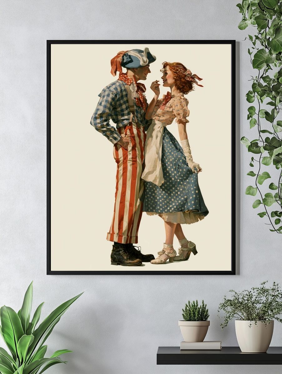 Vintage Carnival Couple Illustration Poster. — room view 4