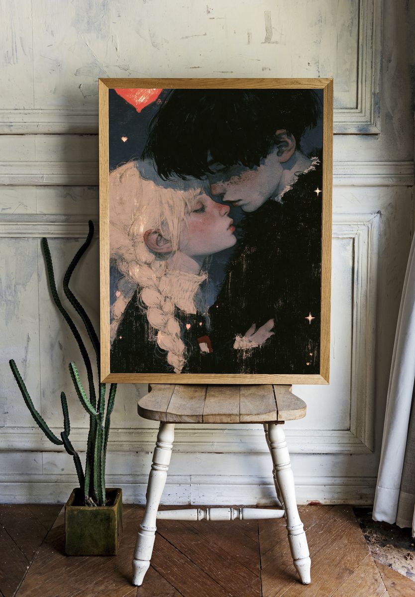 Moonlit Lovers Illustration Poster. room preview