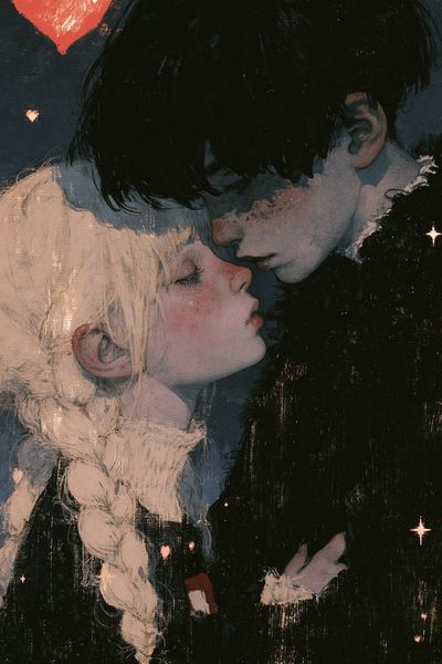 Moonlit Lovers Illustration Poster.