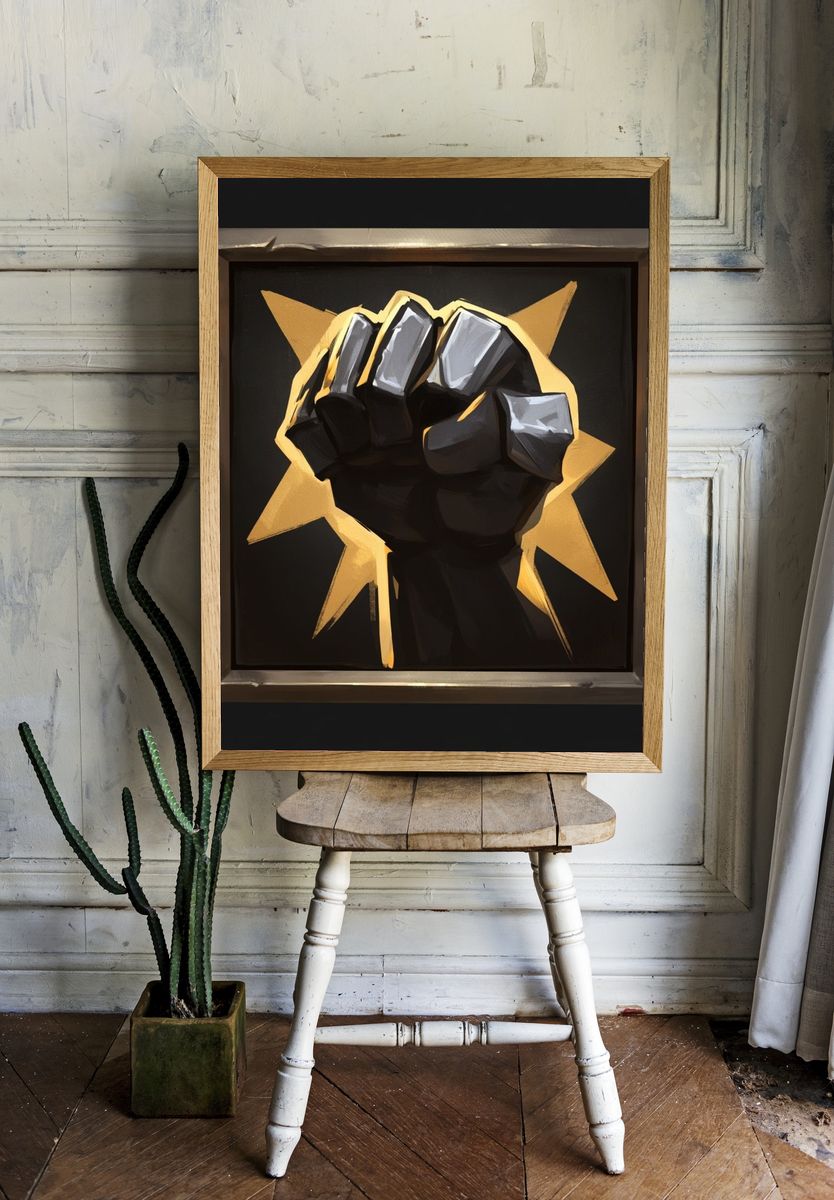 Golden Fist Burst Illustration Poster. room preview