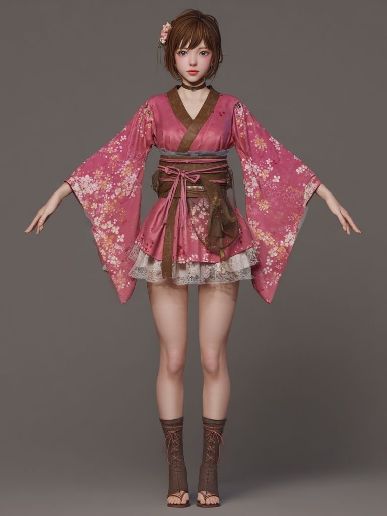 Pink Kimono Fashion Illustration Print. poster detail