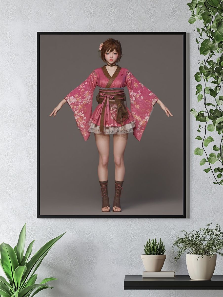 Pink Kimono Fashion Illustration Print. — room view 4