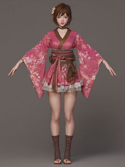 Pink Kimono Fashion Illustration Print. poster