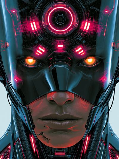 Cybernetic Face Sci-Fi Poster.