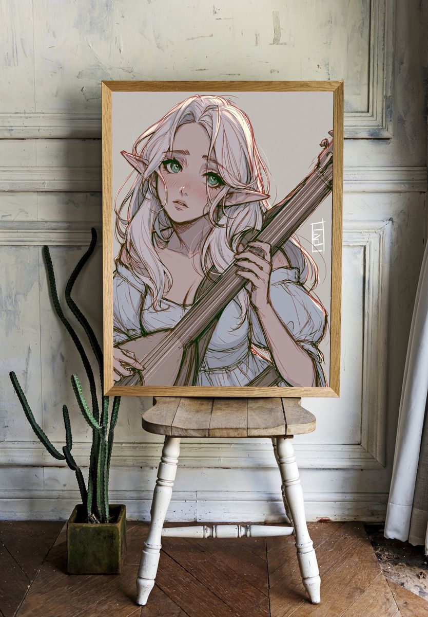 Elf Girl Portrait Illustration Poster. — room view 1