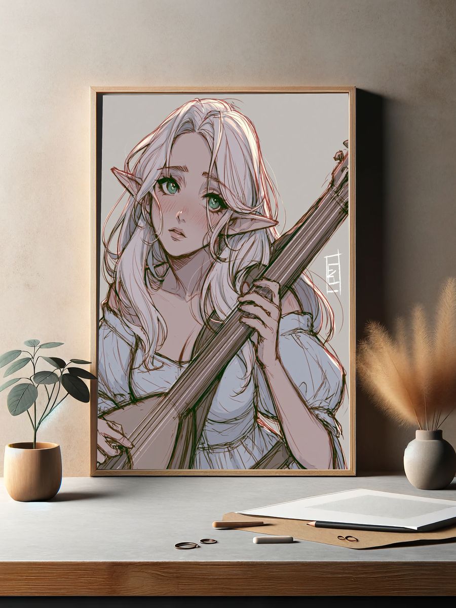 Elf Girl Portrait Illustration Poster. — room view 2