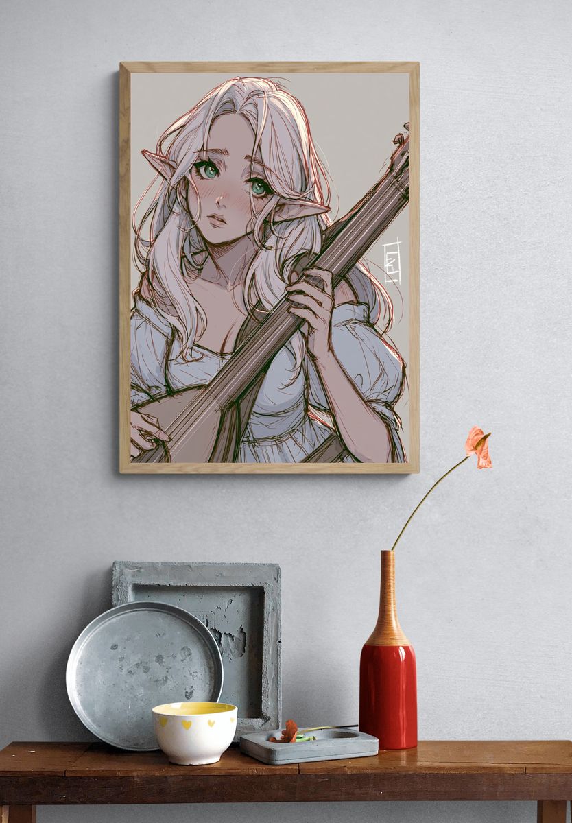 Elf Girl Portrait Illustration Poster. — room view 3