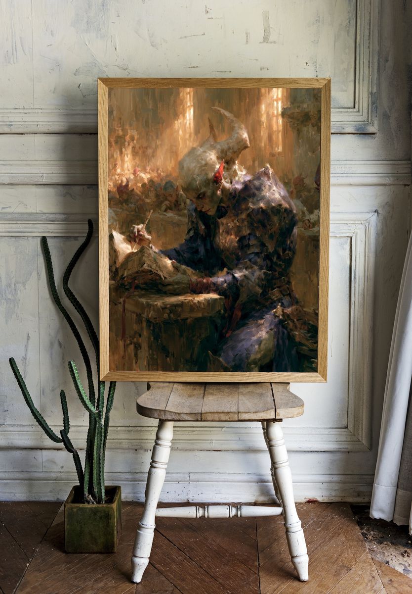 Demon Scribe Fantasy Illustration Poster. room preview