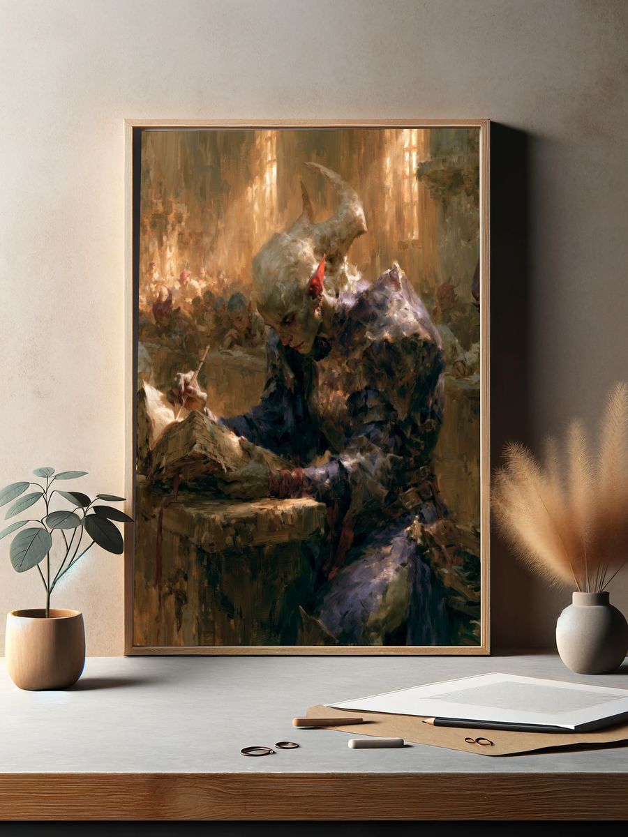Demon Scribe Fantasy Illustration Poster. — room view 2