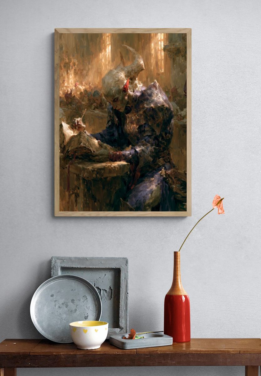 Demon Scribe Fantasy Illustration Poster. — room view 3