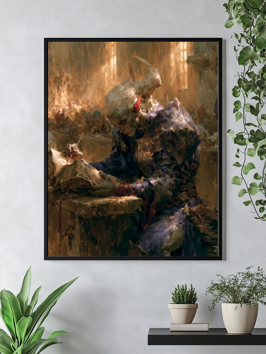 Demon Scribe Fantasy Illustration Poster. — room view 4