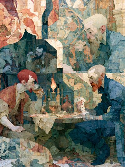 Card Players Tavern Illustration Poster.