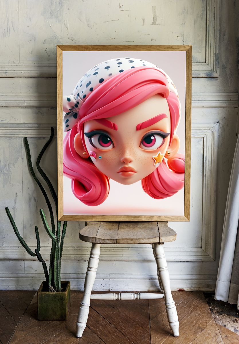 Pink Pop Art Girl Portrait Poster. room preview