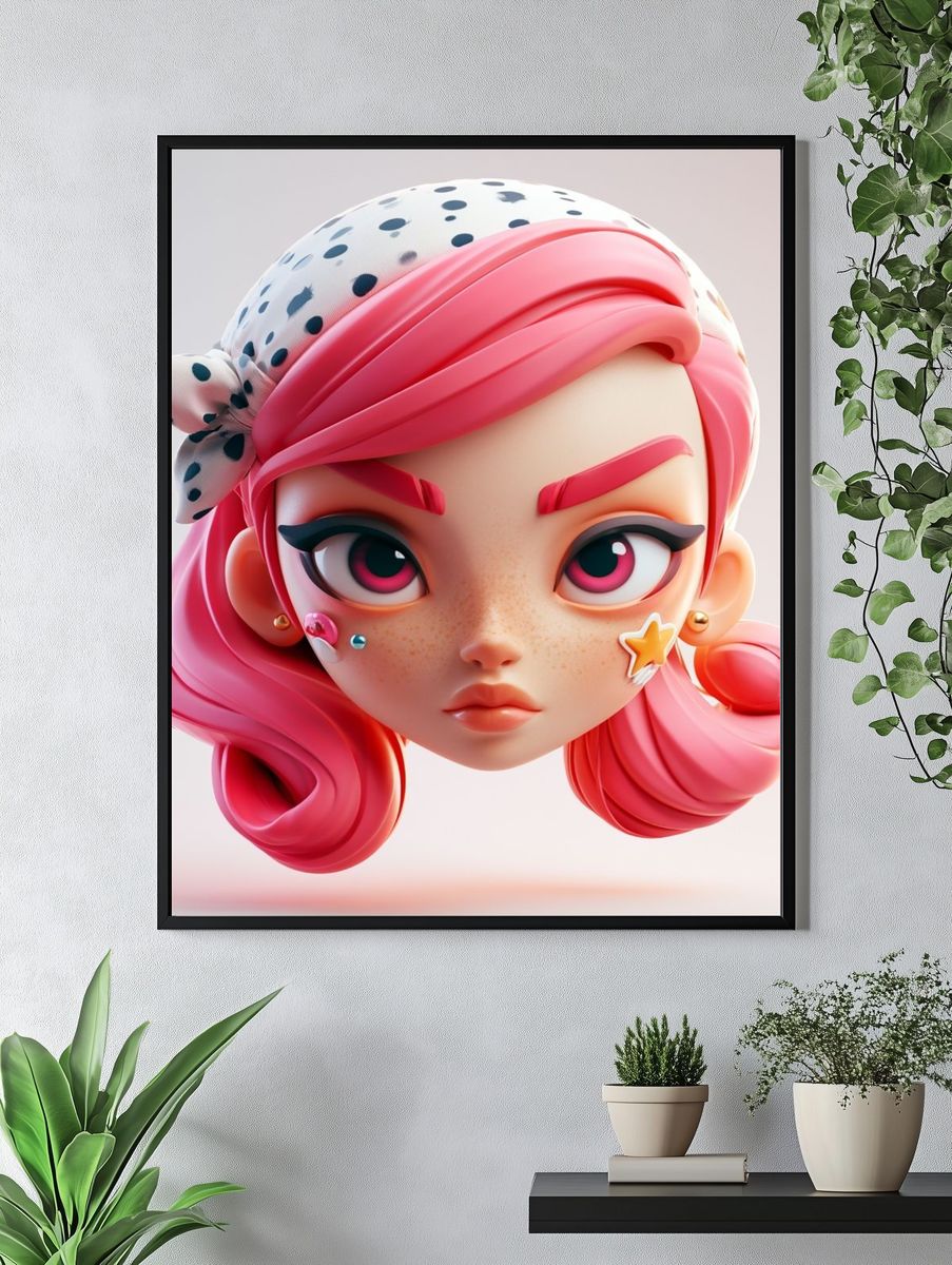 Pink Pop Art Girl Portrait Poster. — room view 4
