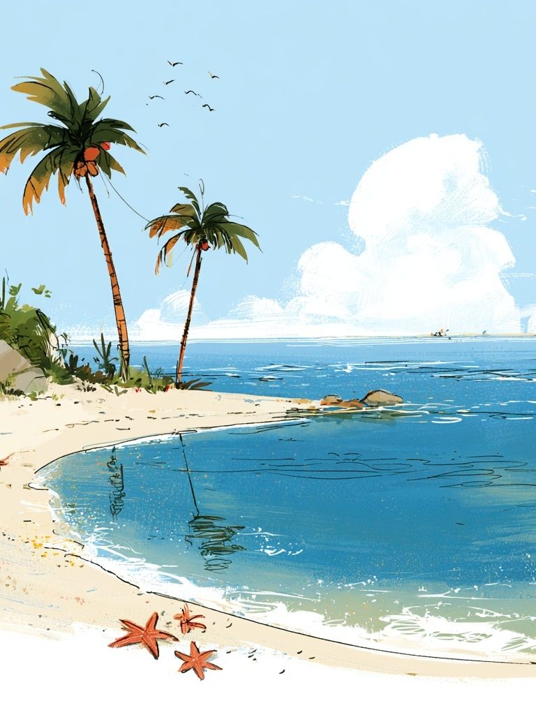 Tropical Beach Cove Illustration Poster. poster detail