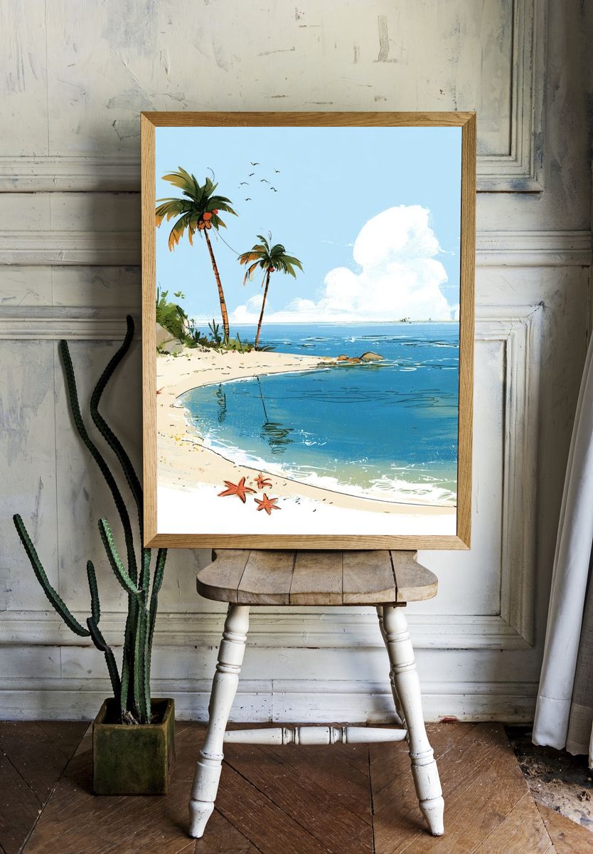 Tropical Beach Cove Illustration Poster. room preview