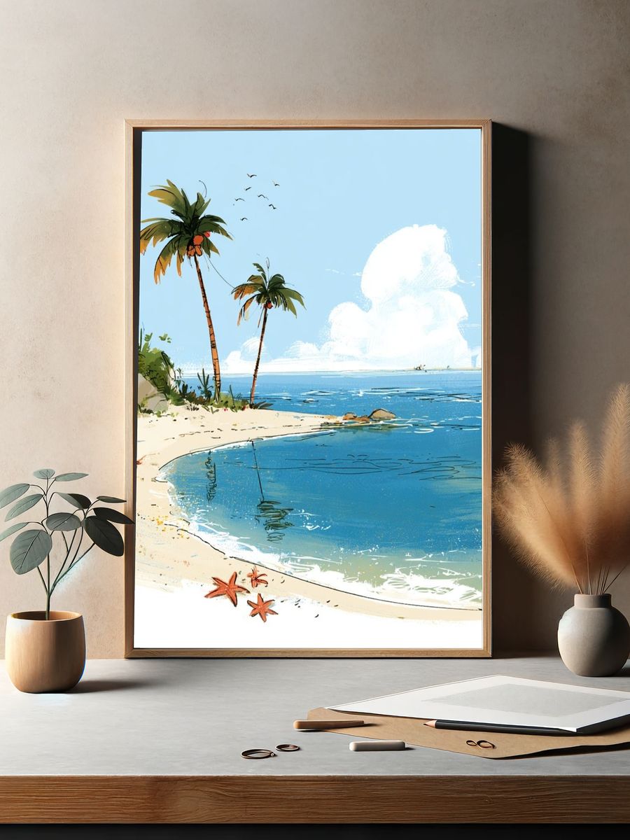 Tropical Beach Cove Illustration Poster. — room view 2