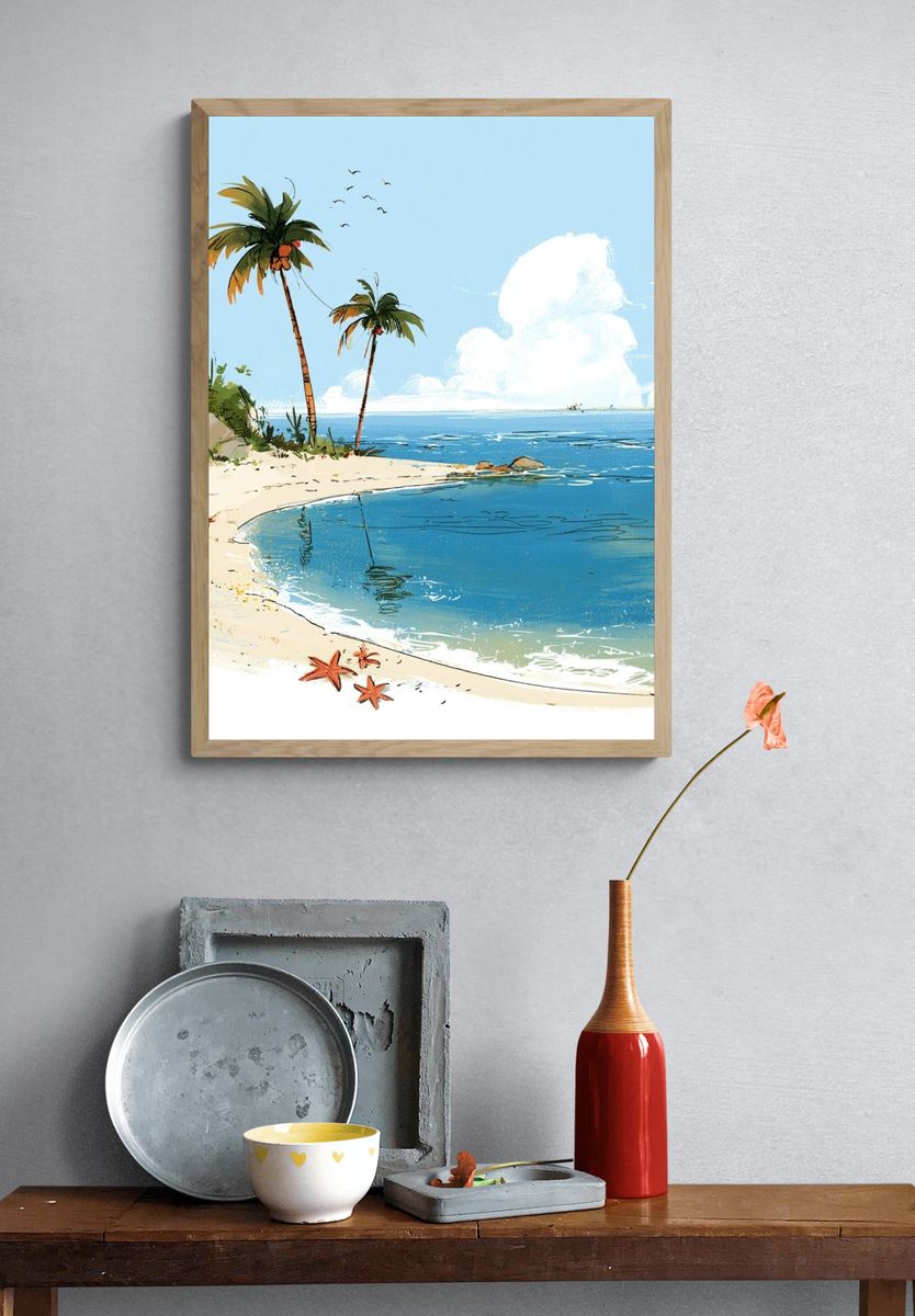 Tropical Beach Cove Illustration Poster. — room view 3