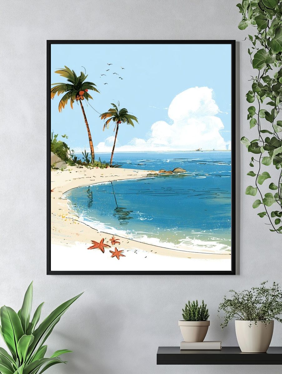 Tropical Beach Cove Illustration Poster. — room view 4