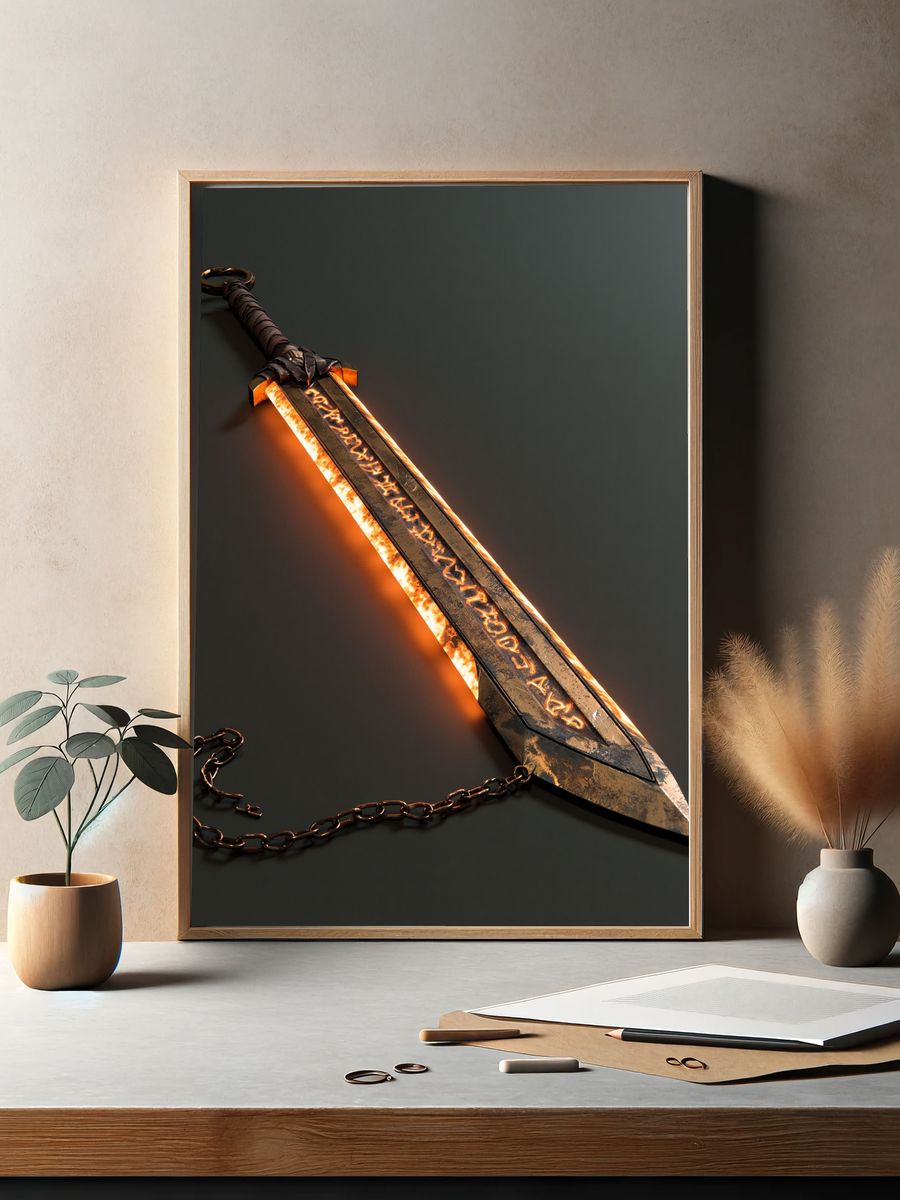 Runed Sword Fantasy Illustration Poster. — room view 2