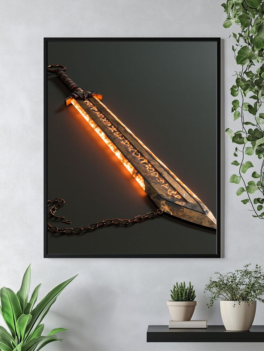 Runed Sword Fantasy Illustration Poster. — room view 4