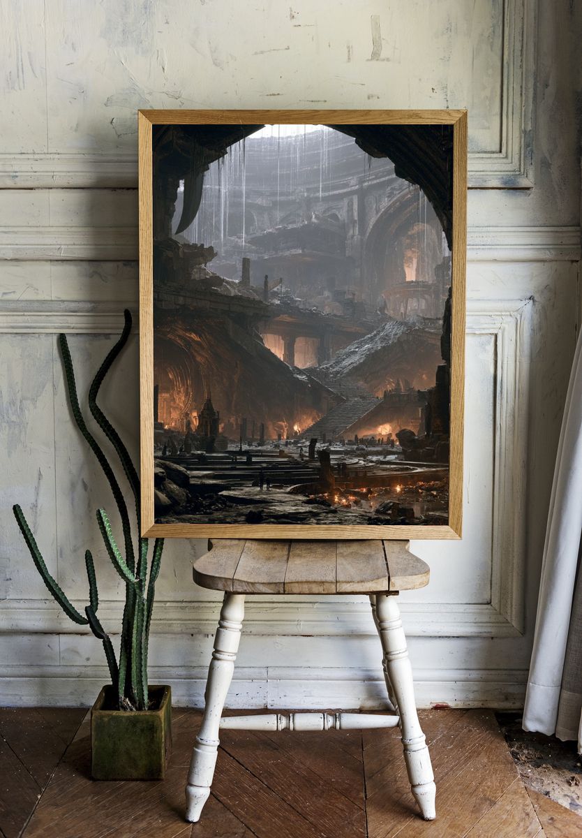 Ancient Cavern Ruins Fantasy Print. room preview
