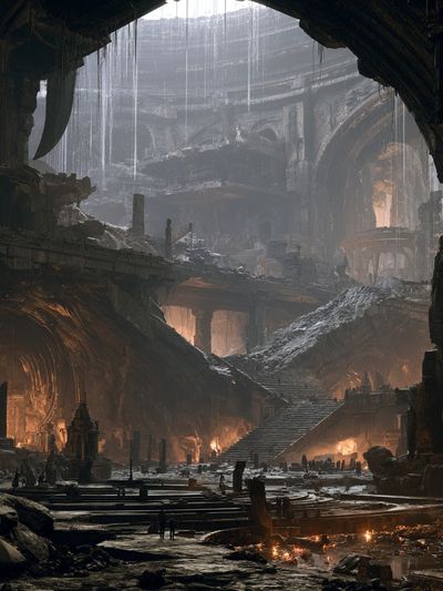 Ancient Cavern Ruins Fantasy Print.