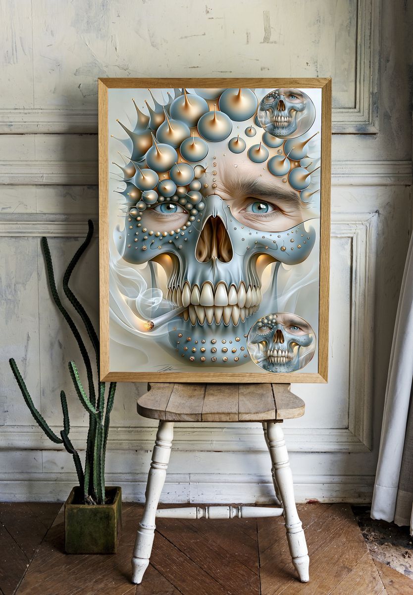 Surreal Skull Portrait Poster. — room view 1