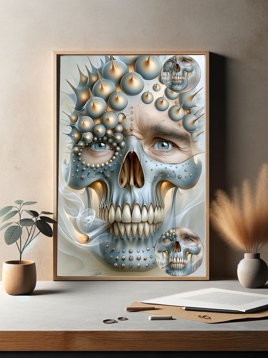 Surreal Skull Portrait Poster. — room view 2