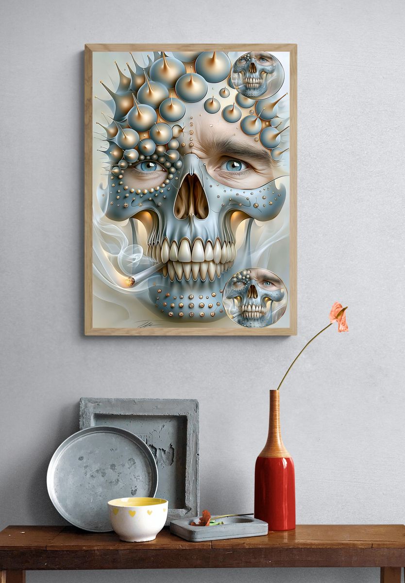Surreal Skull Portrait Poster. — room view 3