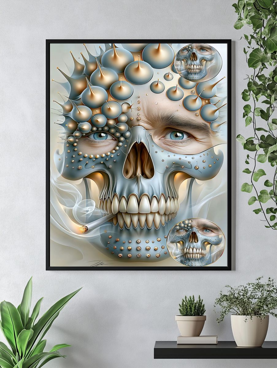 Surreal Skull Portrait Poster. — room view 4