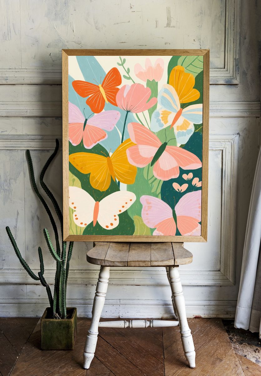 Butterfly Garden Illustration Poster. — room view 1