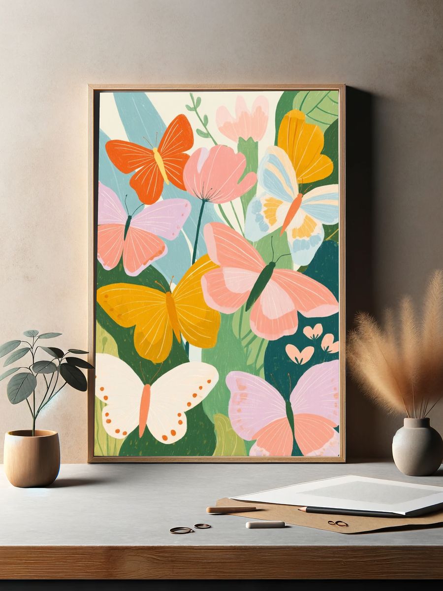 Butterfly Garden Illustration Poster. — room view 2