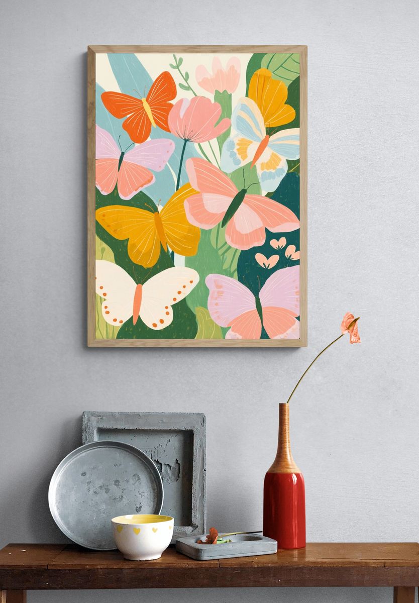 Butterfly Garden Illustration Poster. — room view 3
